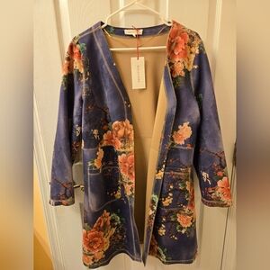 Solitaire Floral Women's Jacket - Blue and Orange